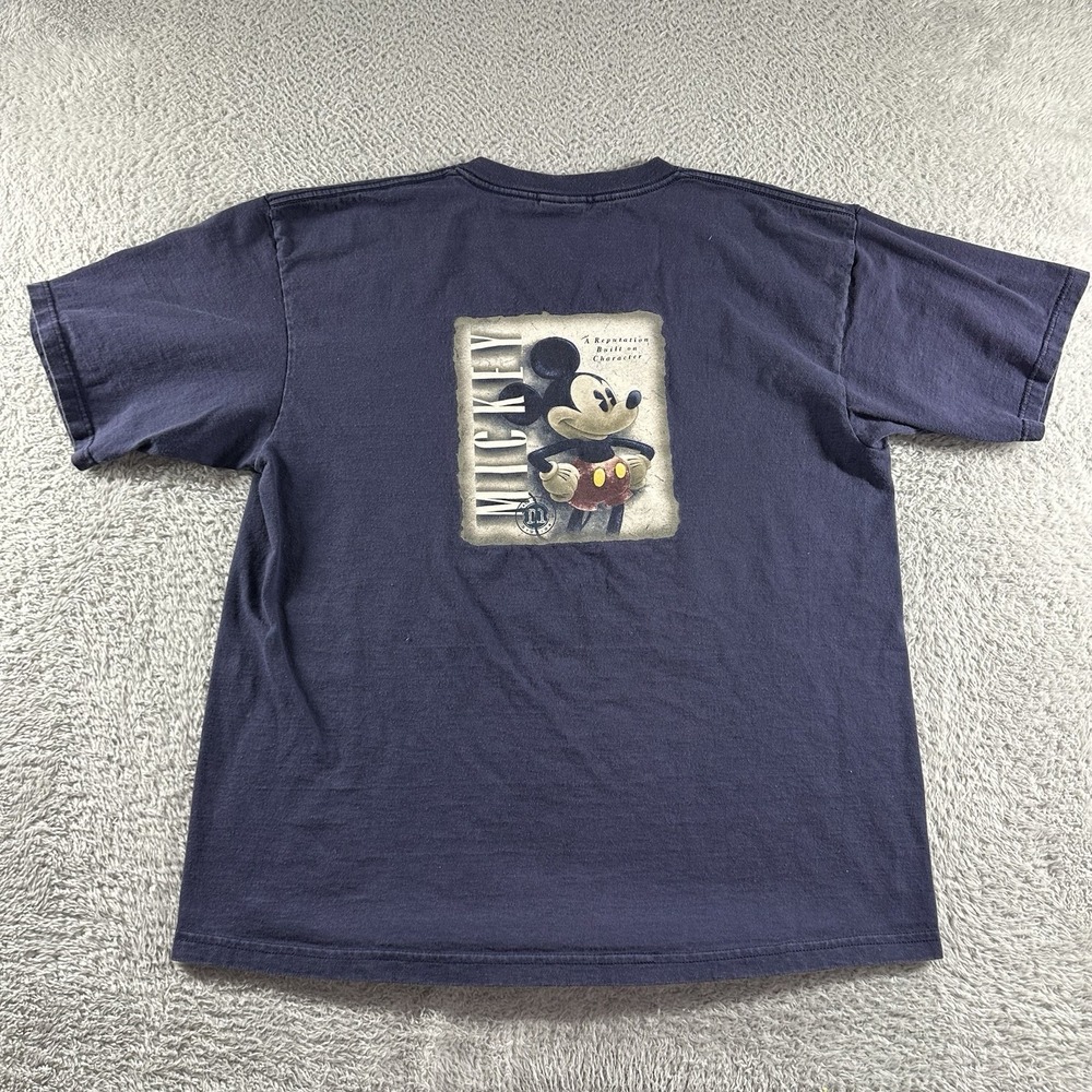VINTAGE Disney Shirt Mens Medium Minimal‎ Navy Blue Double Sided Mickey